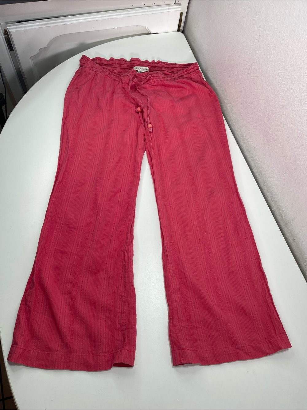 Vtg Y2K Billabong Women's M Pink Lightweight Wide Leg Pants Beach Summer